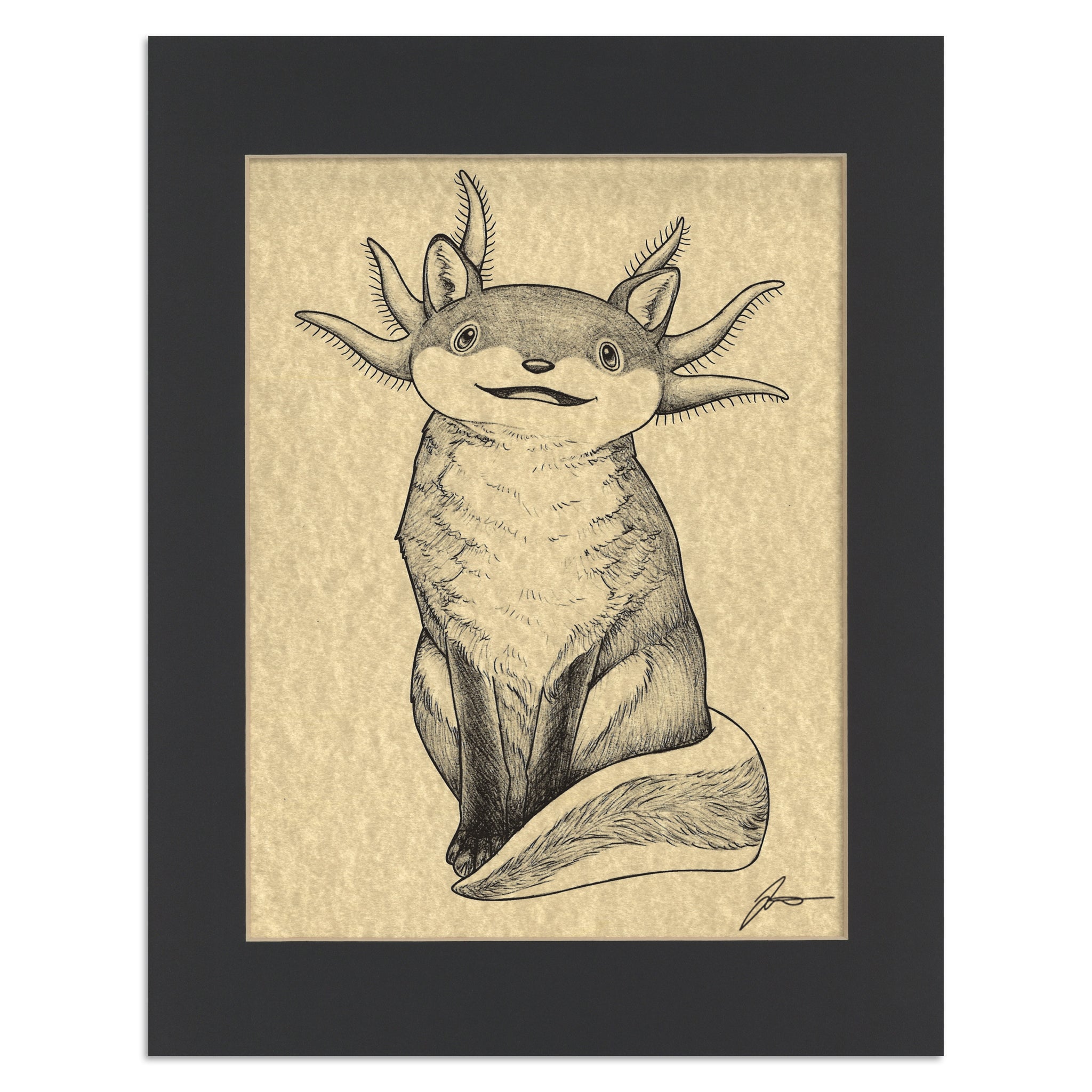 Foxolotl | Fox + Axolotl Hybrid Animal | 11x14" Parchment Print