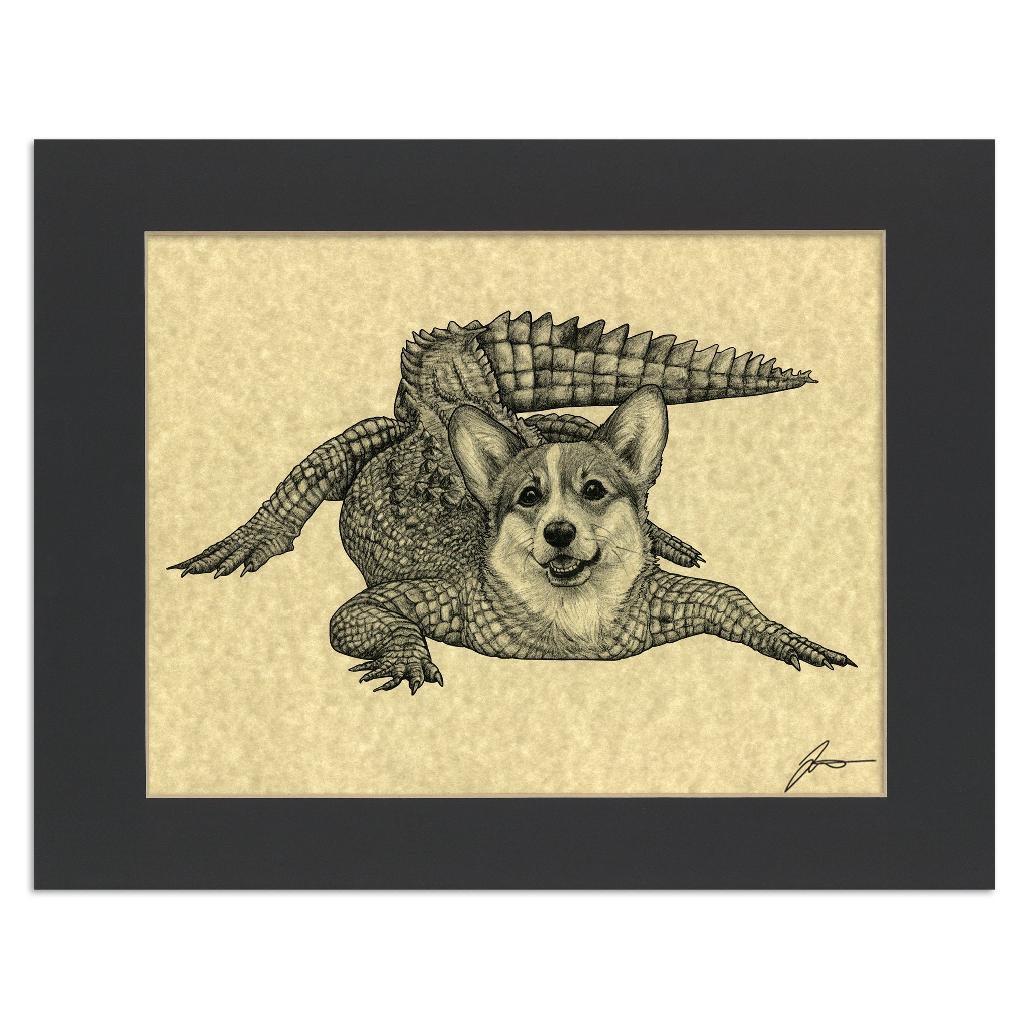 Corgidile | Corgi + Crocodile Hybrid Animal | 11x14" Parchment Print