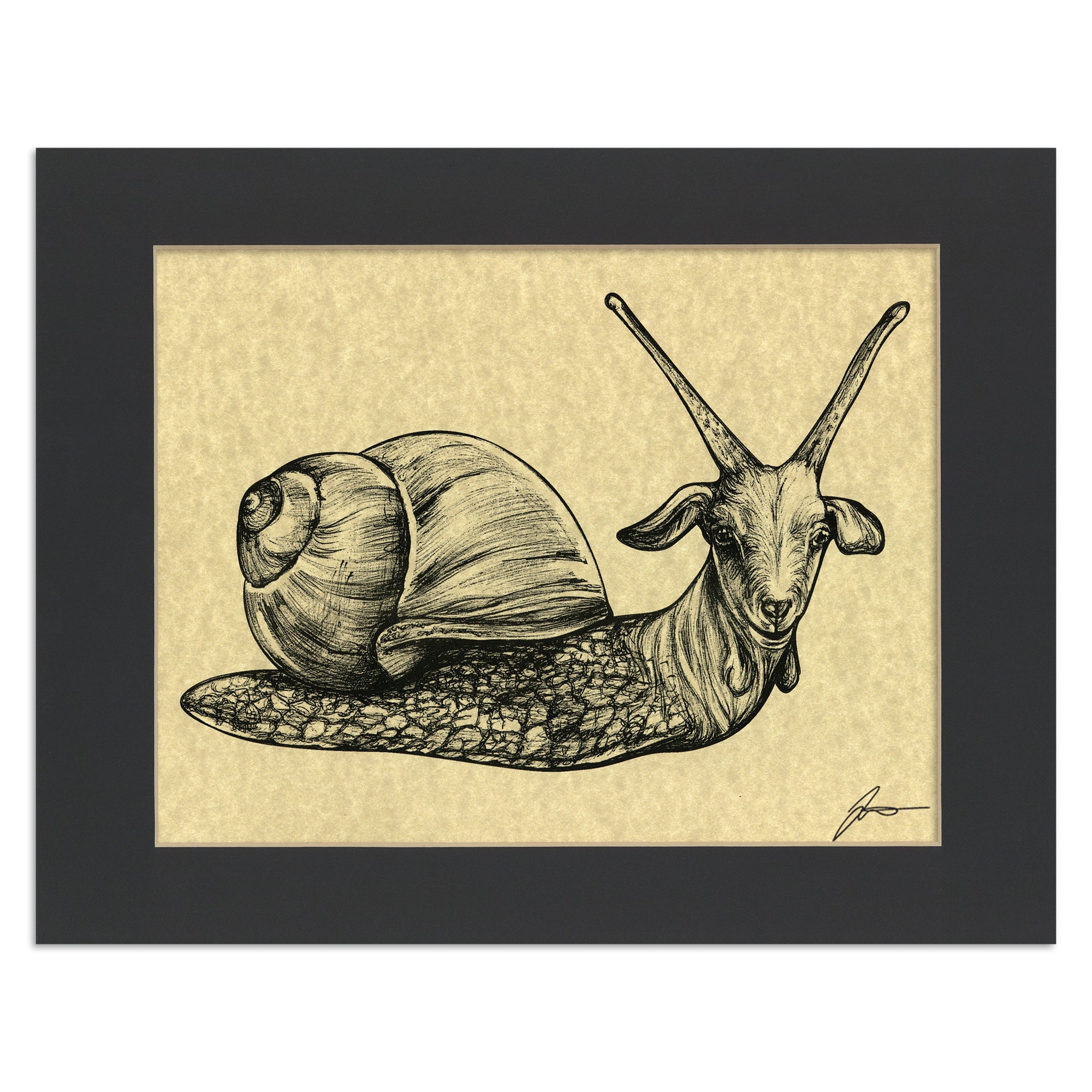 Escargoat | Goat + Snail Hybrid Animal | 11x14" Parchment Print