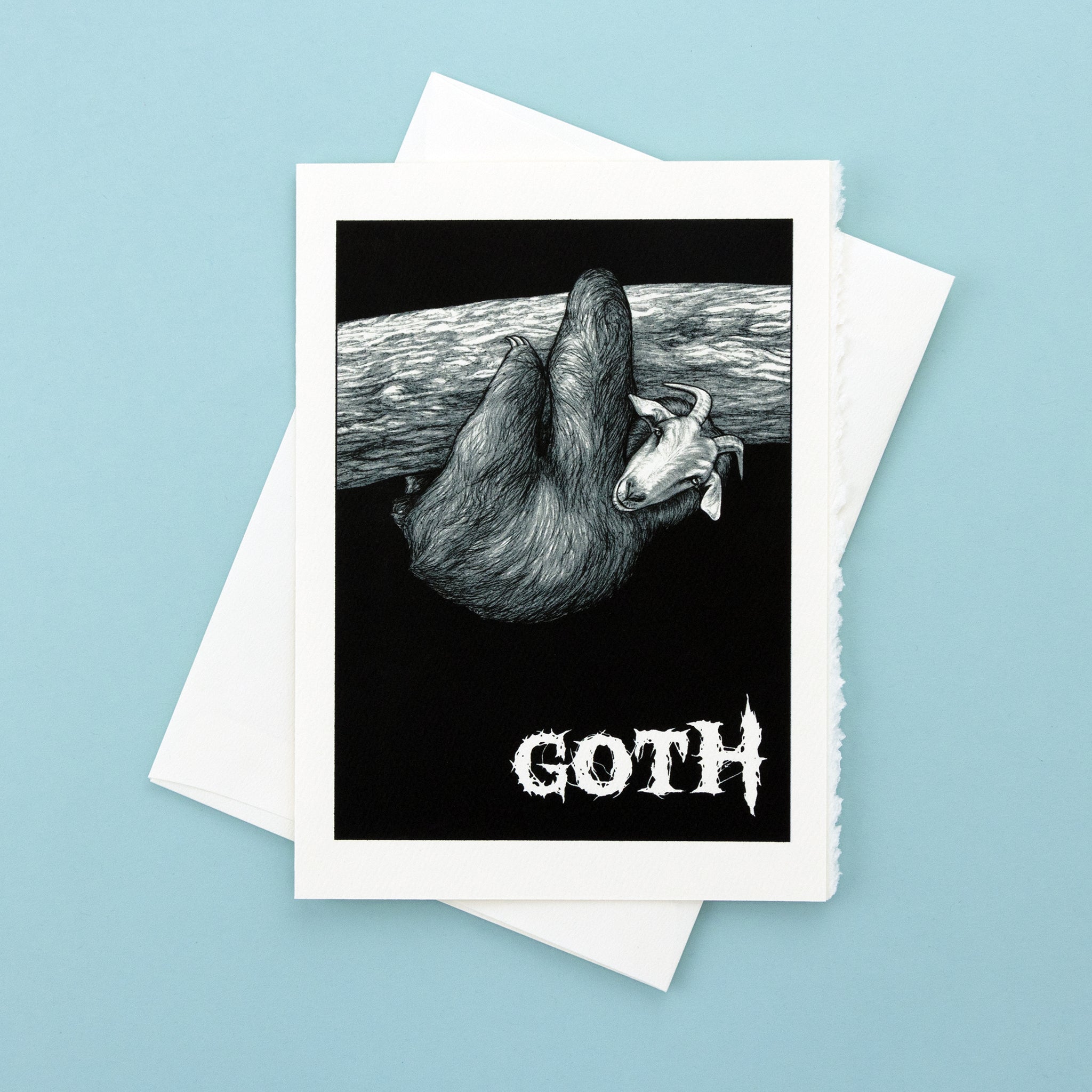 Goth | Goat + Sloth Hybrid Animal | 5x7" Greeting Card