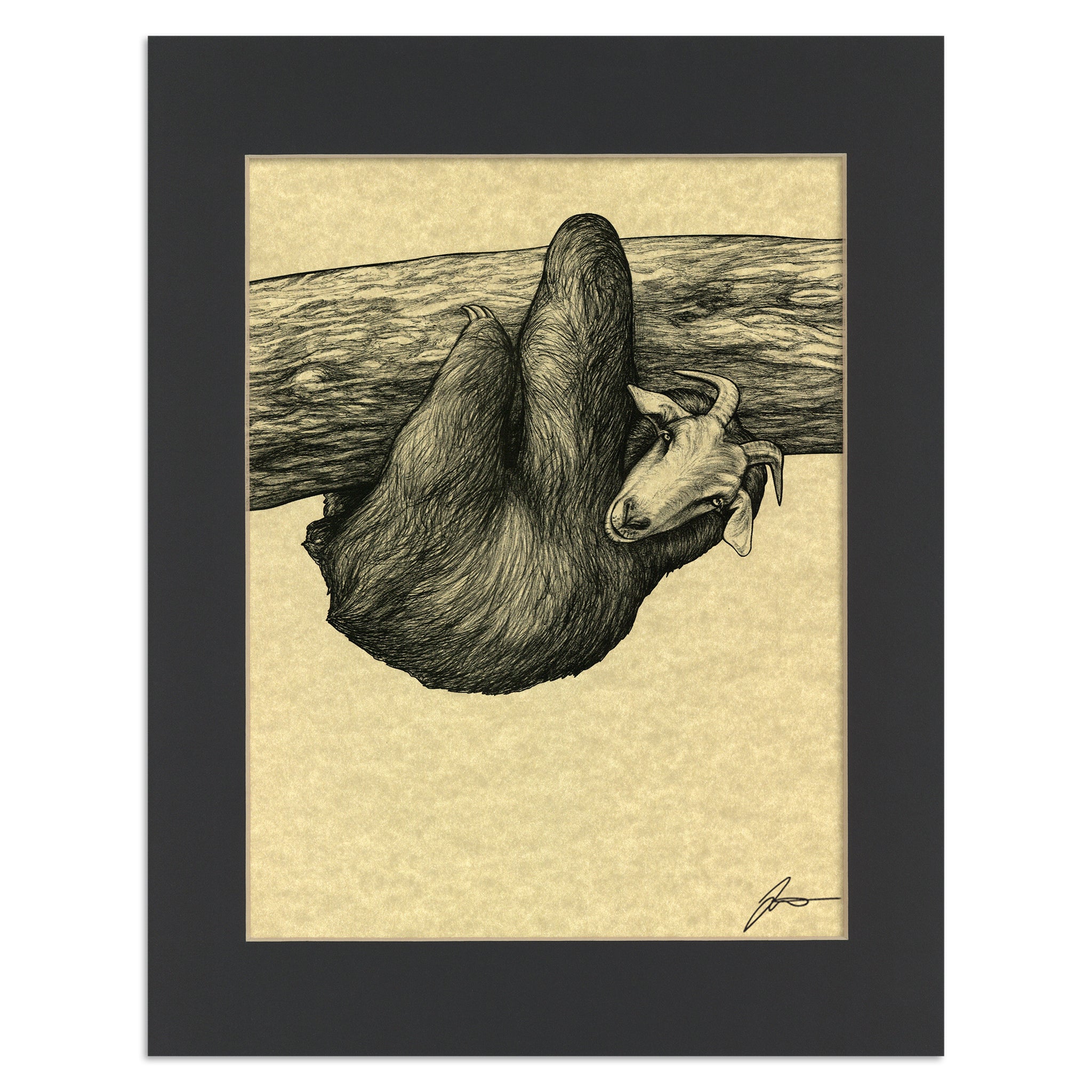 Goth | Goat + Sloth Hybrid Animal | 11x14" Parchment Print
