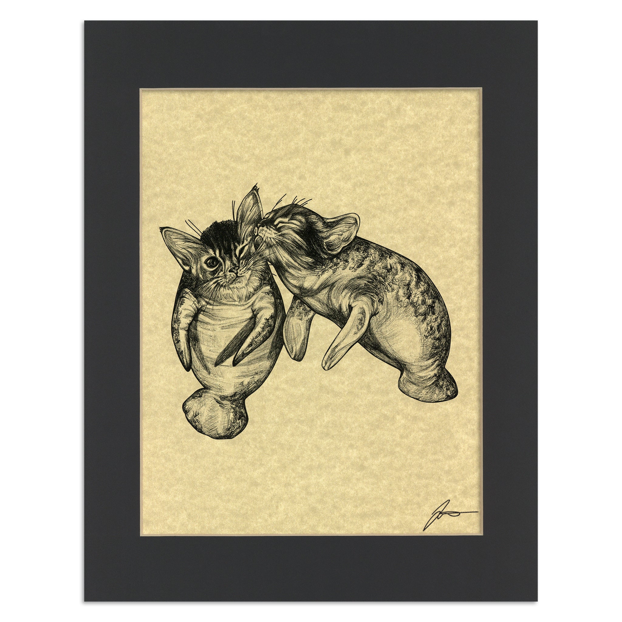 Manakittens | Manatee + Kitten Hybrid Animal | 11x14" Parchment Print