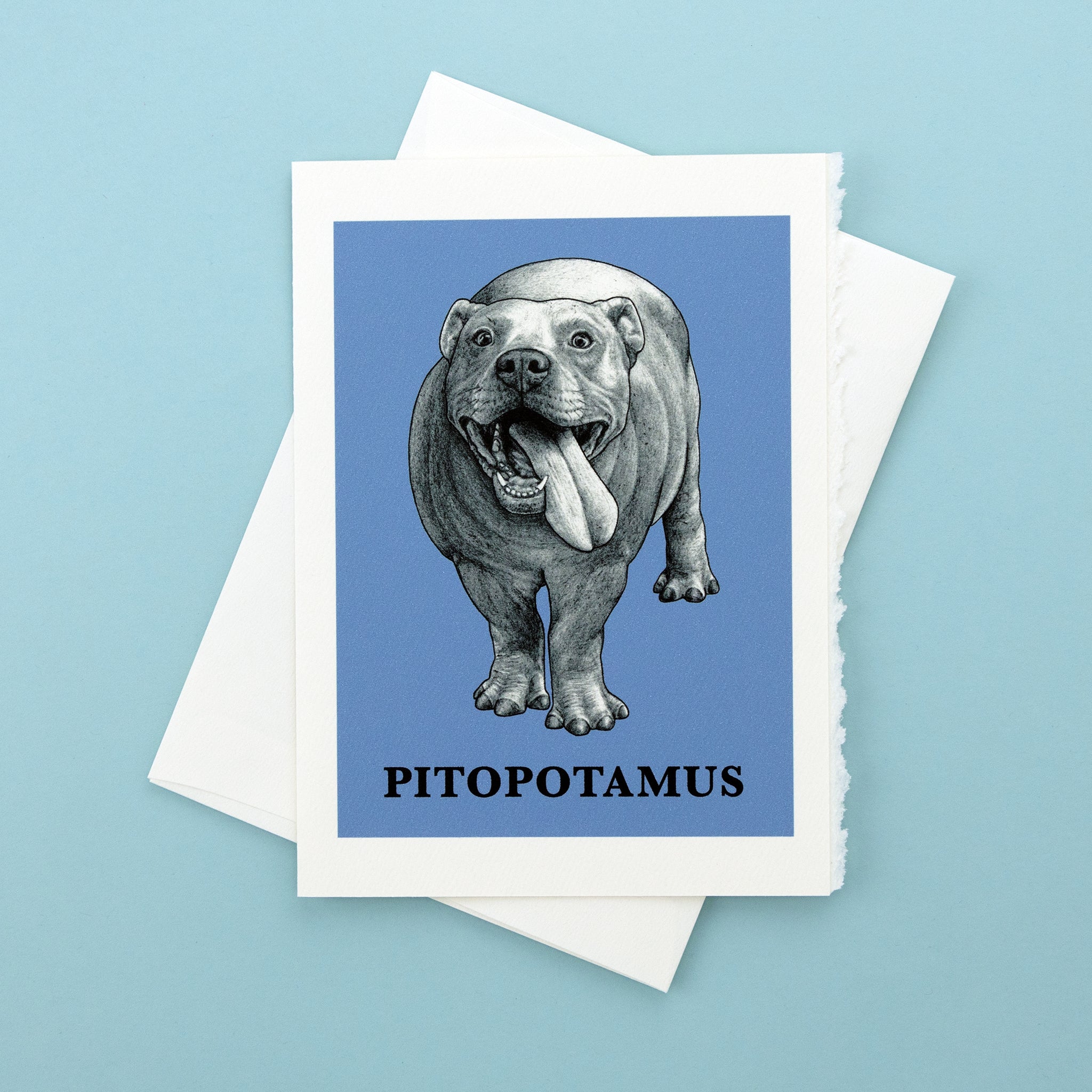 Pitopotamus | Pitbull + Hippopotamus Hybrid Animal | 5x7" Greeting Card