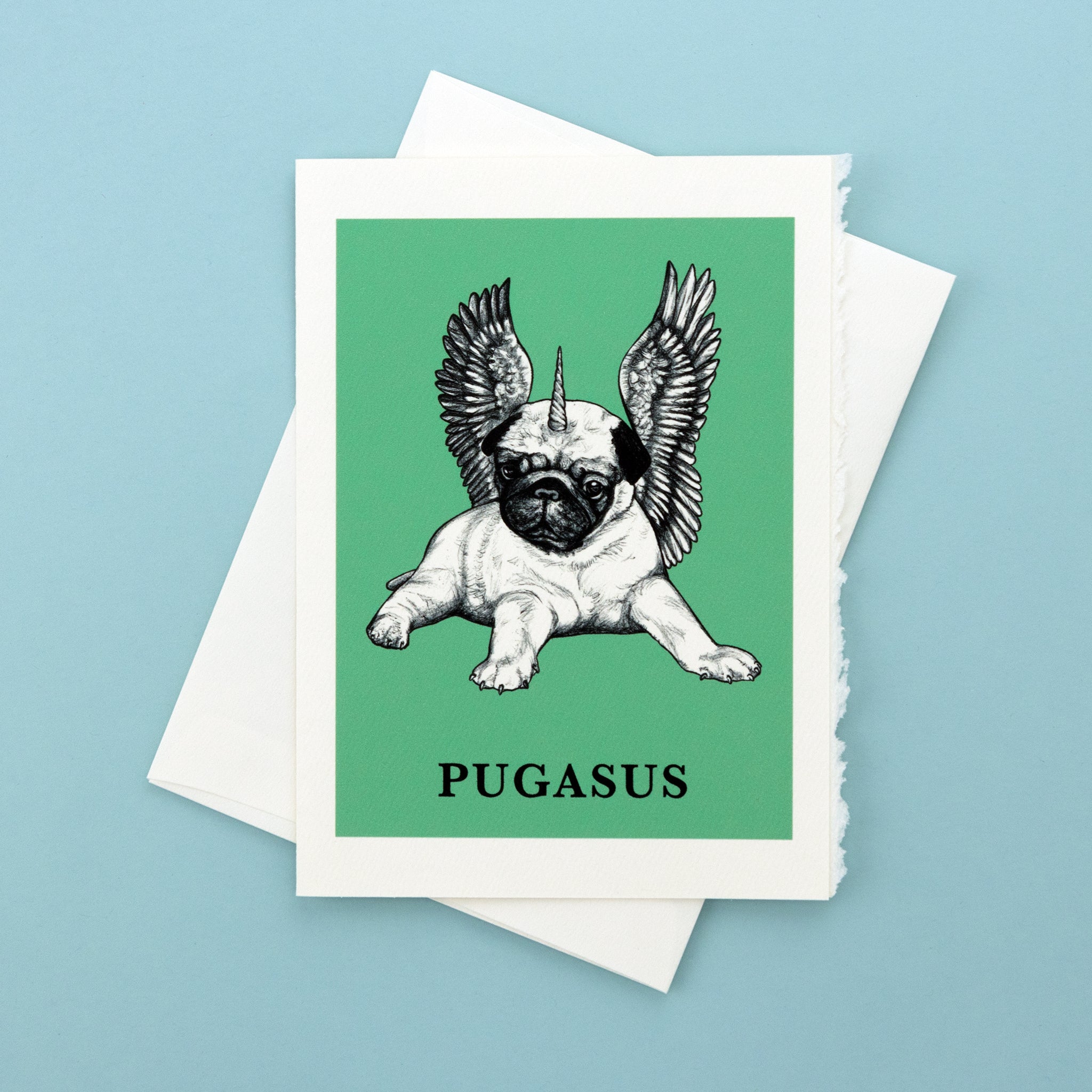 Pugasus | Pug + Pegasus Hybrid Animal | 5x7" Greeting Card