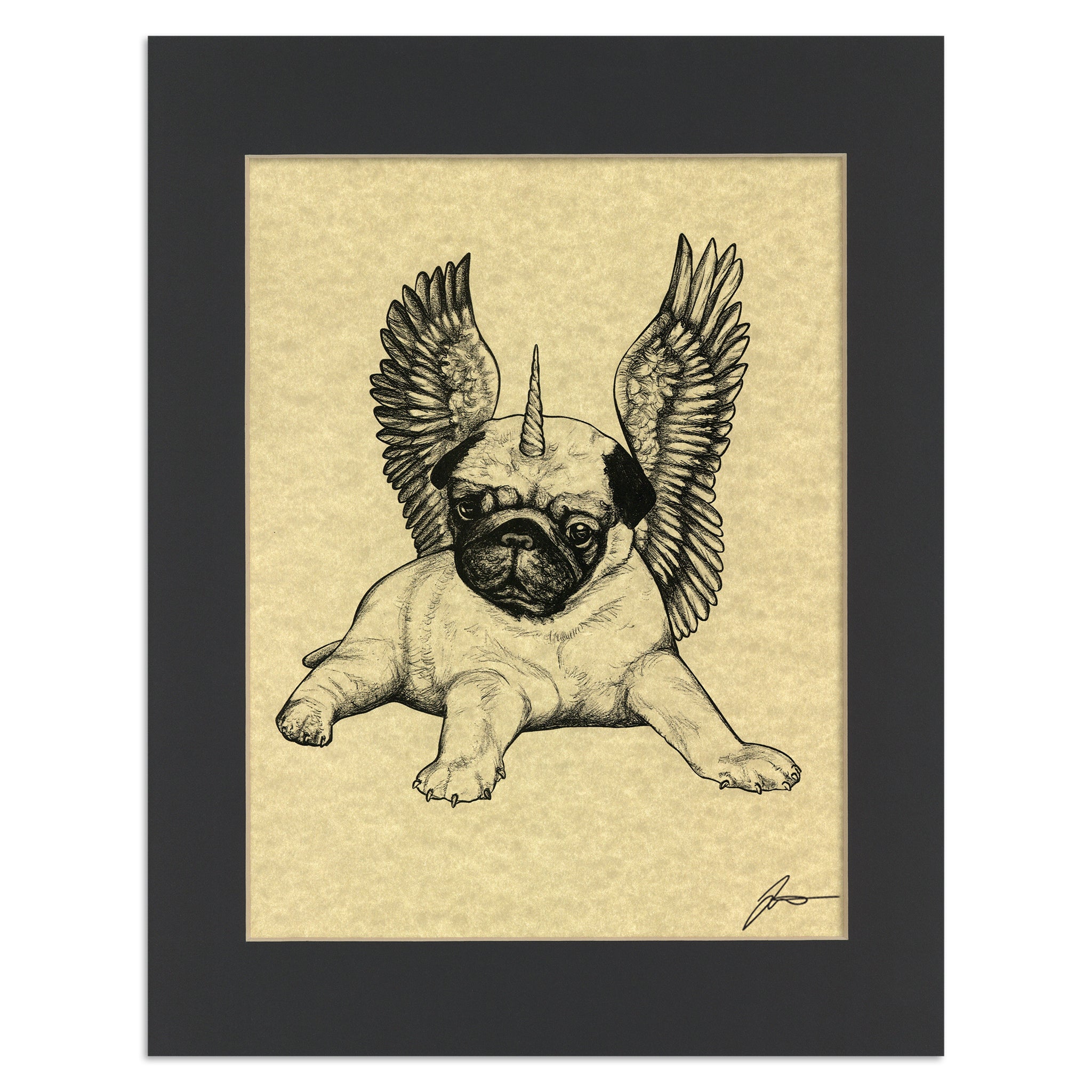Pugasus | Pug + Pegasus Hybrid Animal | 11x14" Parchment Print