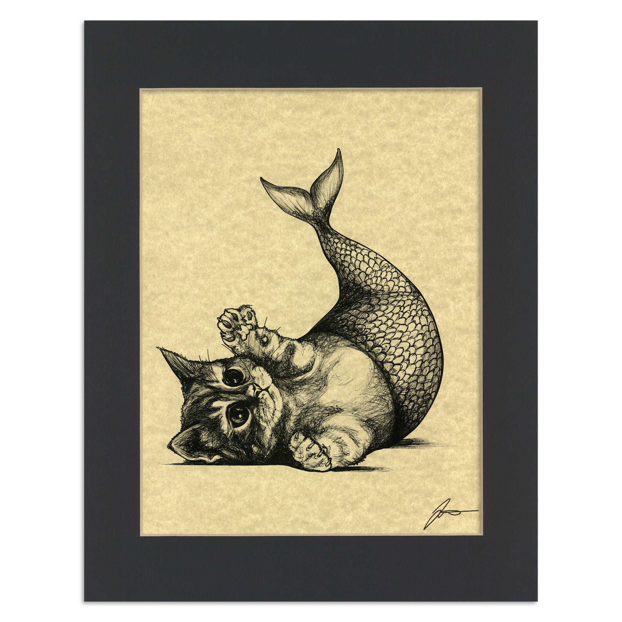 Purrmaid | Mermaid + Cat Hybrid Animal | 11x14" Parchment Print