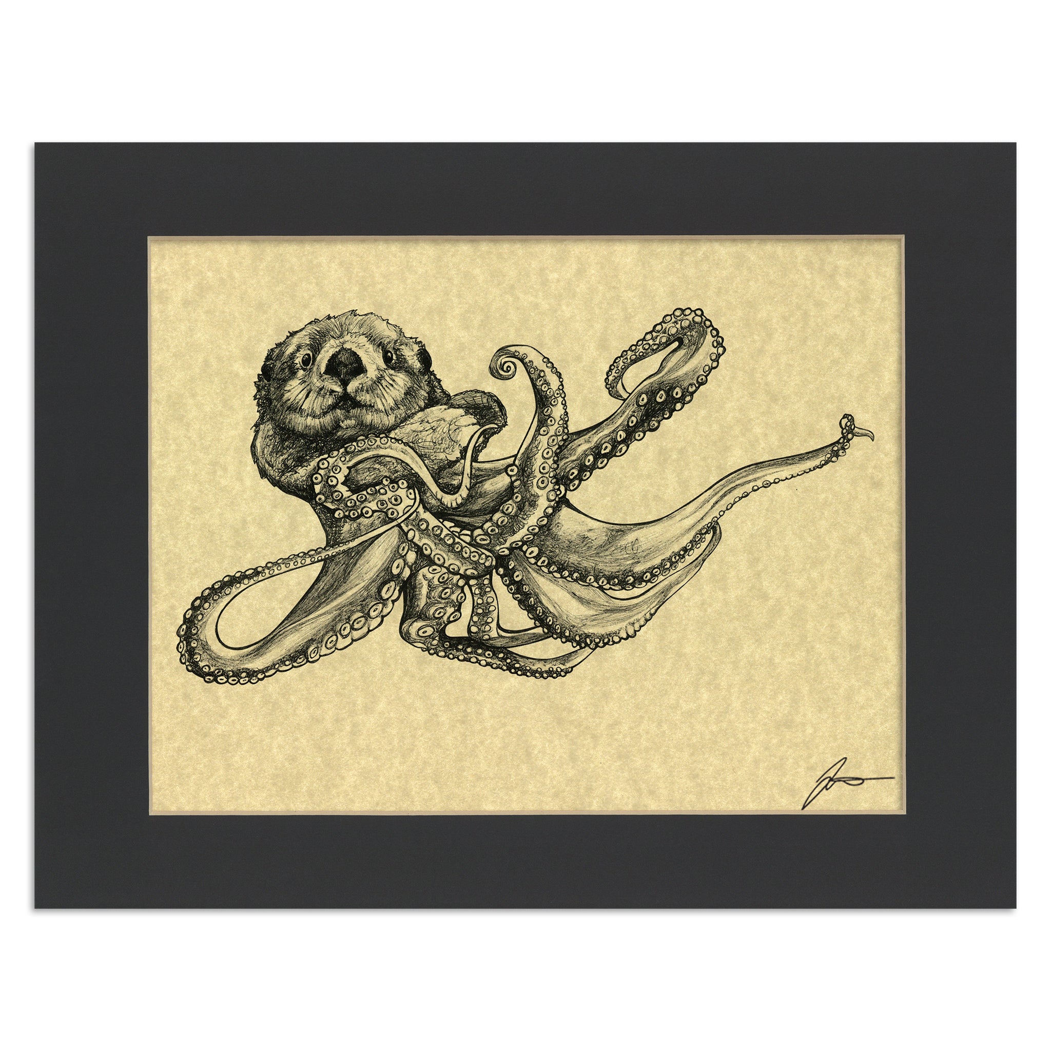 Sea Otterpus | Sea Otter + Octopus Hybrid Animal | 11x14" Parchment Print