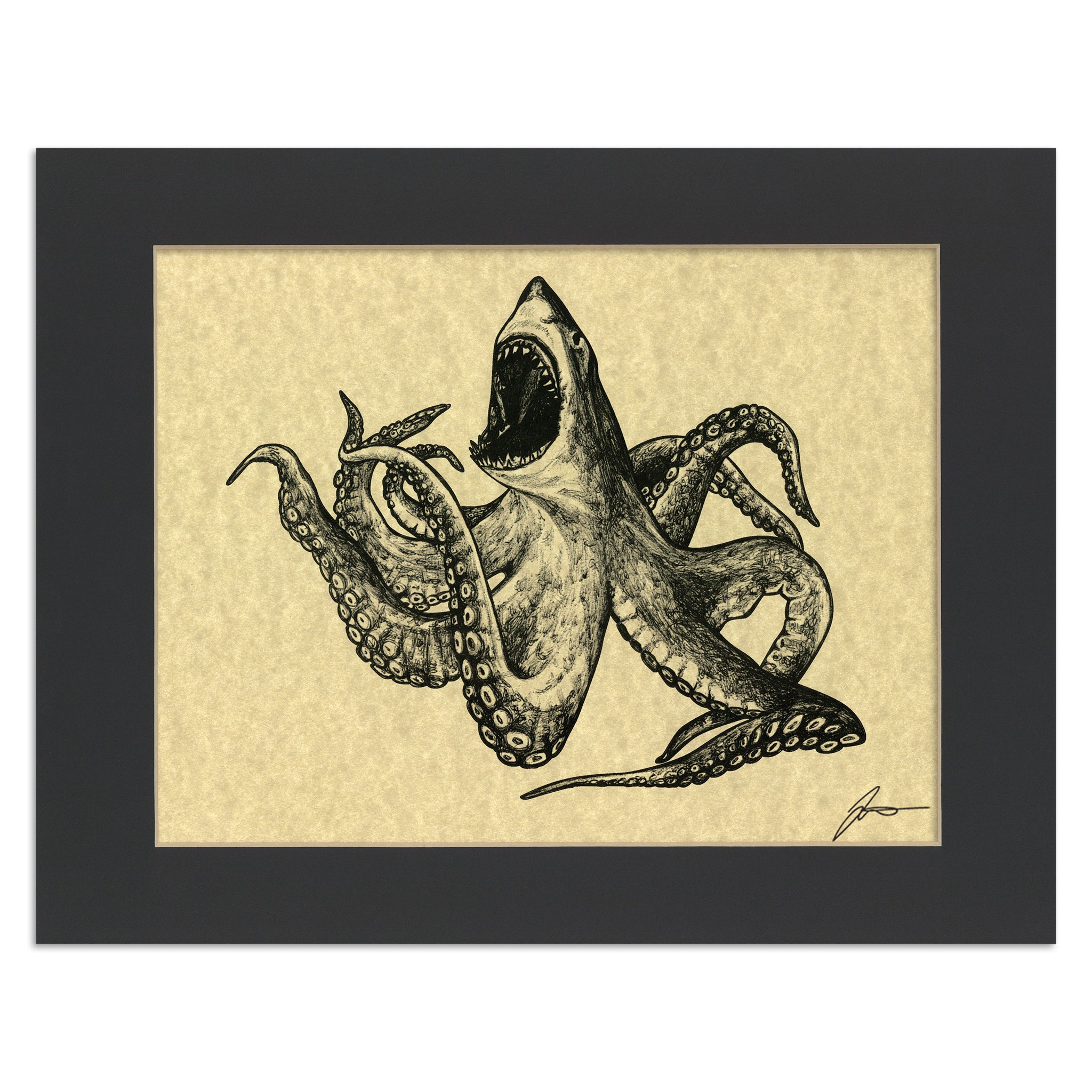 Sharktopus | Shark + Octopus Hybrid Animal | 11x14" Parchment Print
