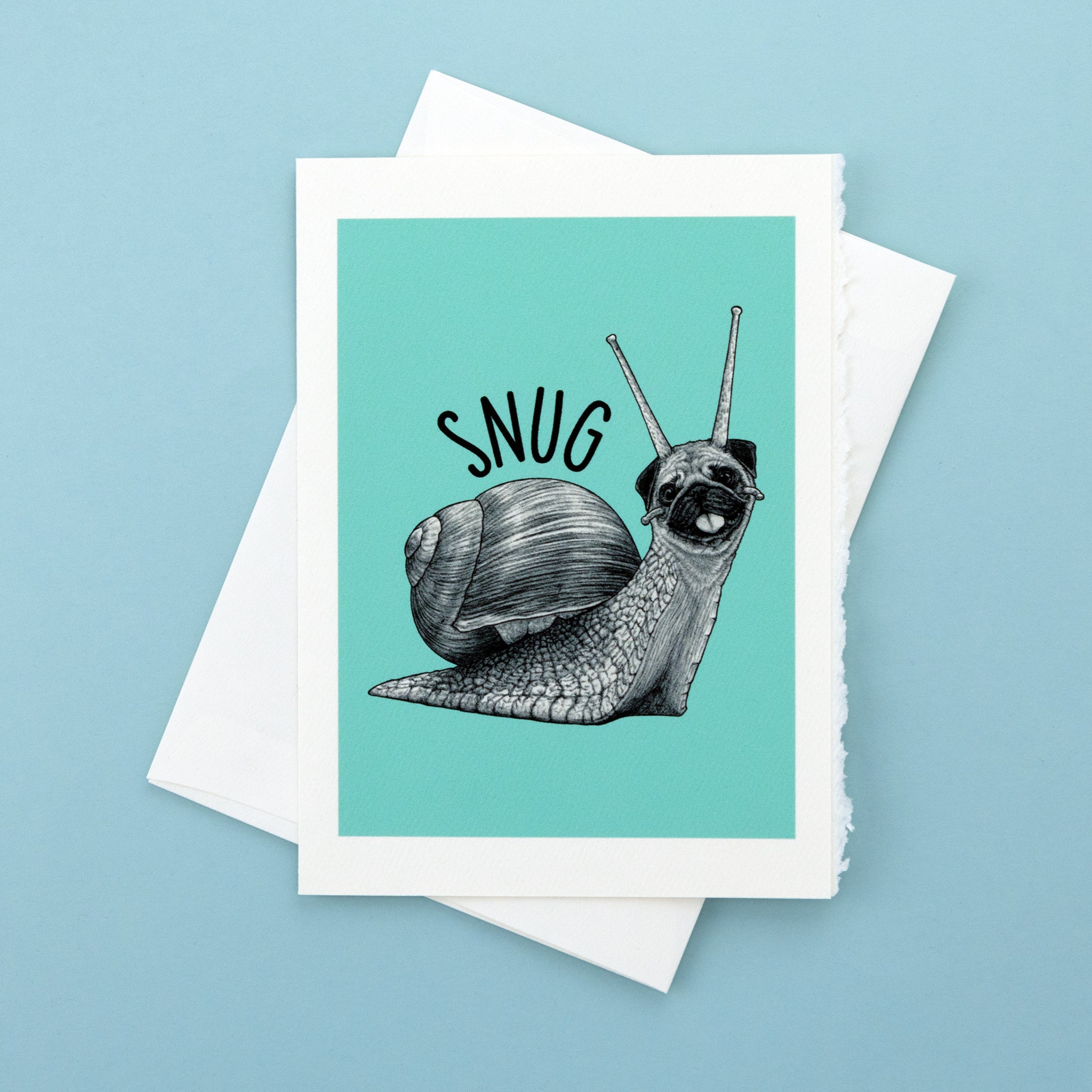 Snug | Snail + Pug Hybrid Animal | 5x7" Greeting Card