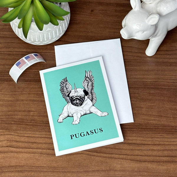 Pugasus 5x7" Greeting Card - Whatif Creations