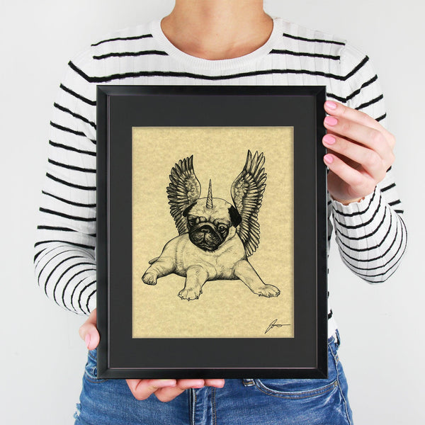 Pugasus 11x14" Parchment Print - Whatif Creations
