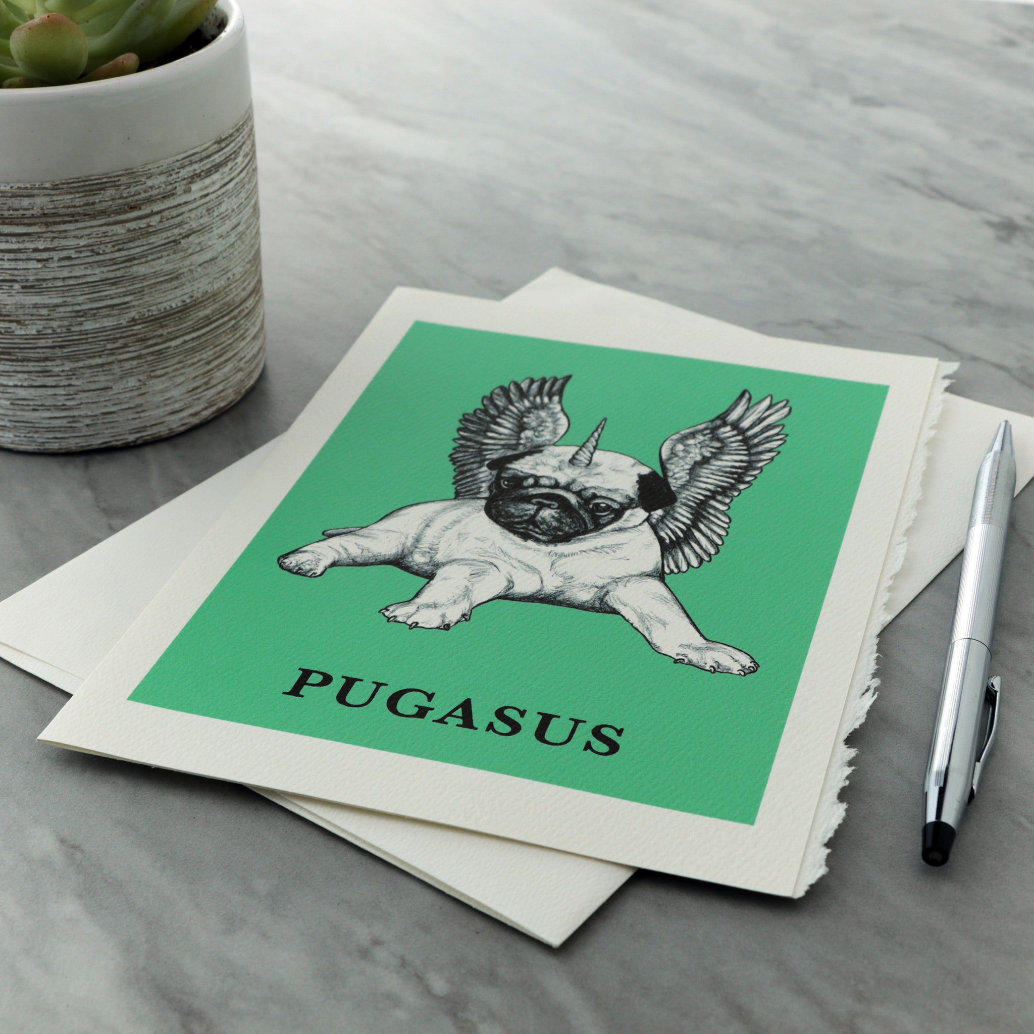 Pugasus 5x7" Greeting Card