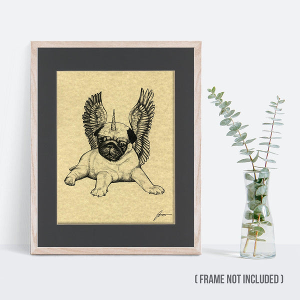 Pugasus 11x14" Parchment Print - Whatif Creations